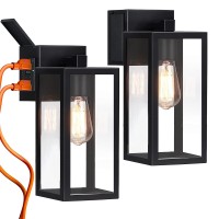 Outdoor Lights With Gfci Outlet Wall Lantern Porch Light Fixtures Exterior Waterproof Wall Sconce Clear Glass Black Wall Ligh