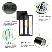 Outdoor Lights With Gfci Outlet Wall Lantern Porch Light Fixtures Exterior Waterproof Wall Sconce Clear Glass Black Wall Ligh