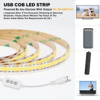 Usb Cob Led Strip Lights 4.92Ft/1.5M,5V 480Leds 1200Lm Dimmable Cob Led Light Strip 4000K Natural White Cri90 Usb Tv Backlight,Flexible Under Cabinet Tape Light For Bedroom,Kitchen,Home Diy Lighting