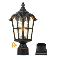 Rinlnoy Black Roman Dusk To Dawn Outdoor Post Light, Pole Lantern Lighting With Pier Mount Base,Lamp Post Light Fixture,Waterproof