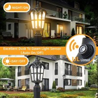 Rinlnoy Black Roman Dusk To Dawn Outdoor Post Light, Pole Lantern Lighting With Pier Mount Base,Lamp Post Light Fixture,Waterproof