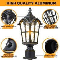 Rinlnoy Black Roman Dusk To Dawn Outdoor Post Light, Pole Lantern Lighting With Pier Mount Base,Lamp Post Light Fixture,Waterproof