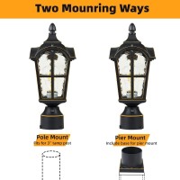 Rinlnoy Black Roman Dusk To Dawn Outdoor Post Light, Pole Lantern Lighting With Pier Mount Base,Lamp Post Light Fixture,Waterproof