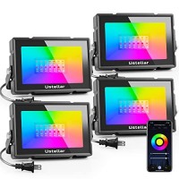 Ustellar Smart Wifi Led Flood Lights Outdoor, Rgb Color Changing Stage Landscape Lighting With App Group Control, Timing, Alex, Outdoor Uplights Ip66 Spotlights For Christmas Halloween Party, 4 Pack