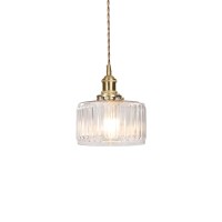 I-Xun Vintage Pendant Light Fixtures, Brass Socket With On/Off Switch And Glass Lamp Shade Pendant Light For Kitchen Island Farmhouse Living Room (Transparent,Striped)