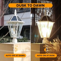 Lutec Led Post Solar Light Outdoor Dusk To Dawn Vintage Street Lights 300Lm 2700K Cast Aluminum Solar Pole Lights For Garden P