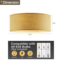 Wingbo 157 Modern 3Light Flush Mount Ceiling Light Fixture With Fabric Acrylic Double Drum Shade For Bedroom Living Room D