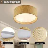 Wingbo 157 Modern 3Light Flush Mount Ceiling Light Fixture With Fabric Acrylic Double Drum Shade For Bedroom Living Room D