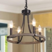 Yarlkav Wagon Wheel Chandelier For Dining Room, Black Farmhouse Chandelier 4 Lights Round Pendant Light, Rustic Hanging Light Fixtures For Kitchen Island Foyer Hallway