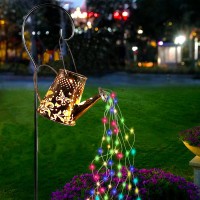 Solar Watering Can With Fairy Lights Garden Decor Watering Can Lights For Patio Path Tree Lawn Patio Path, Solar Fairy Garden Led, Outdoor String Lights, Star Shower Garden Lights (With Shepherd Hook)