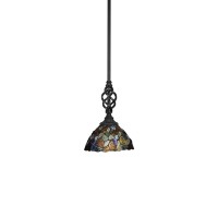 Elegant Mini Pendant With Hang Straight Swivel Shown In Matte Black Finish With 7 Blue Mosaic Art Glass