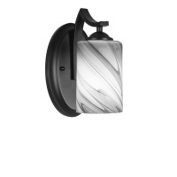 Zilo Wall Sconce Shown In Matte Black Finish With 4 Onyx Swirl Glass