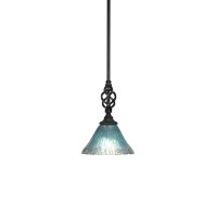 Elegant Pendant With Hang Straight Swivel Shown In Matte Black Finish With 7 Teal Crystal Glass