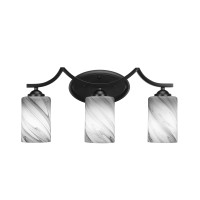 Zilo 3 Light Bath Bar Shown In Matte Black Finish With 4 Onyx Swirl Glass