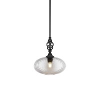 Elegant Pendant With Hang Straight Swivel Shown In Matte Black Finish With 12 Micro Bubble Ribbed Glass