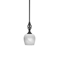 Elegant Mini Pendant With Hang Straight Swivel Shown In Matte Black Finish With 6 White Marble Glass