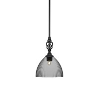 Elegant Pendant With Hang Straight Swivel Shown In Matte Black Finish With 14 Clear Ribbed Glass