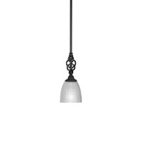 Elegant Mini Pendant With Hang Straight Swivel Shown In Matte Black Finish With 5 Clear Ribbed Glass