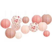 Nicrolandee Wedding Party Decorations - 12Pcs Rose Gold Vintage Floral Paper Lanterns Hanging Decorations For Engagement, Anniversary, Bridal Shower, Baby Shower, Bachelorette, Birthday Party