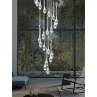 Ykolupty 138 High Ceiling Foyer Entrance Crystal Chandeliers 20 Lights Silver Chandeliers Bubble Raindrop Spiral Staircase Pen