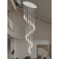 Ykolupty 138 High Ceiling Foyer Entrance Crystal Chandeliers 20 Lights Silver Chandeliers Bubble Raindrop Spiral Staircase Pen