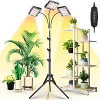 Grow Light With Stand, Lbw Tri-Head Led Plant Light For Indoor Plants, Full Spectrum 150 Leds Grow Lamp, 3/6/12H Timer, 6 Dimmable Levels, 3 Switch Modes, Adjustable Tripod Stand 15-63 Inches