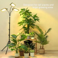 Grow Light With Stand, Lbw Tri-Head Led Plant Light For Indoor Plants, Full Spectrum 150 Leds Grow Lamp, 3/6/12H Timer, 6 Dimmable Levels, 3 Switch Modes, Adjustable Tripod Stand 15-63 Inches