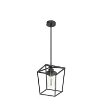 Gzjunyo 1Light Black Pendant Light Fixture Farmhouse Iron Cage Metal Pendant Light Lantern Hanging Light Fixtures With Clear Gl