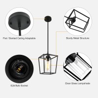 Gzjunyo 1Light Black Pendant Light Fixture Farmhouse Iron Cage Metal Pendant Light Lantern Hanging Light Fixtures With Clear Gl