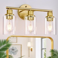 3-Light Gold Bathroom Light Fixtures, Modern Bathroom Vanity Light With Clear Glass Shade, Brushed Gold Bath Wall Mount Lights, Wall Lamp For Mirror Kitchen Bedroom Hallway Living Room Hallway