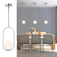 Seeu Pendant Lighting Modern Style Chrome Chandelier Single Hanging Light Fixture Milky Glass Globe Lampshade Pendant Light Fixt