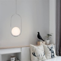 Seeu Pendant Lighting Modern Style Chrome Chandelier Single Hanging Light Fixture Milky Glass Globe Lampshade Pendant Light Fixt