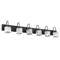 Ralbay Modern 6-Light Crystal Black Vanity Lights Modern Crystal Vanity Lights For Bathroom Matte Black Crystal Bath Wall Light Fixtures Modern Black Crystal Bathroom Light Fixtures