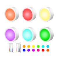 Yiqan Rgb Led Cabinet Lighting 13 Colors, Wireless Under Cabinet Lighting, Color Changing Puck Lighting And Dimmable Under Cabinet Lighting, Battery Operated Cabinet Lighting, 6 Pack.