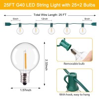 Sunsgne 25Ft Led Christmas String Lights, G40 Globe String Light With 25 Led Shatterproof Bulbs, Dimmable Waterproof Patio String Lights For Party Bistro Pergola Backyard Xmas Decoration, Green Wire