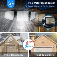 Quncwl Motion Sensor Outdoor Lights Battery Powered - 1000Lm Battery Operated Led Security Light - 5000K Flood Lights Ip65 Waterproof 3 Head Wall Light For Outside Garage Basement Barn