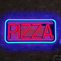 DELINEON 19 x 8 inches italic shape LED neon PIZZA sign Matte black base with ultra brightness silicone neon for business window sign light Size 15 x 48 x 20 cm 10mm plastic plate hollow the sahped 1 kg Light source blue and red color silicone led neon Po