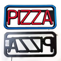 DELINEON 19 x 8 inches italic shape LED neon PIZZA sign Matte black base with ultra brightness silicone neon for business window sign light Size 15 x 48 x 20 cm 10mm plastic plate hollow the sahped 1 kg Light source blue and red color silicone led neon Po