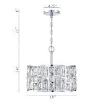 Farmhouse Crystal Convertible Chandelier And Semi Flush Mount Lighting Chrome Cylinder Drum Shade Pendant For Kitchen Island Din