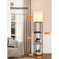 Addlon Modern Floor Lamp With Shelves, Remote Control, 2 Usb Charging Ports And 1 Power Outlet, Display Floor Lamp With Shelves For Living Room, Bedroom And Office - Brown