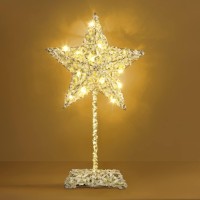 Lewondr Decorative Table Lamp, Christmas Star Night Lamp Tassel Lace Trim Warm Led Light Lamp For Bedroom, Battery Operated Lamp For Tables Cordless Xmas Home Romantic Bedside Table Lamp, Gold