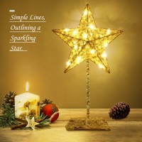 Lewondr Decorative Table Lamp, Christmas Star Night Lamp Tassel Lace Trim Warm Led Light Lamp For Bedroom, Battery Operated Lamp For Tables Cordless Xmas Home Romantic Bedside Table Lamp, Gold