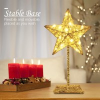 Lewondr Decorative Table Lamp, Christmas Star Night Lamp Tassel Lace Trim Warm Led Light Lamp For Bedroom, Battery Operated Lamp For Tables Cordless Xmas Home Romantic Bedside Table Lamp, Gold