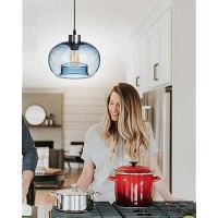 Casamotion Pendant Lighting Kitchen Island Hand Blown Glass Modern Light Fixtures Ceiling Hanging Blue Bubbles Dining Room Table