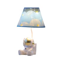 Herbestbay Kids Table Lamp, Golden Astronaut Lamp Design Bedside Table Lamp, 13 Inch Tall Spaceman Lamp With Barrel Lampshade For Kids Bedroom Decor, Come With An Led Bulb (American Astronaut)