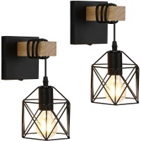 Black Wall Sconce With Onoff Switch Pack Of 2 Dimmable Cage Wall Mount Light Fixture Industrial Farmhouse Lighting Lg9939389