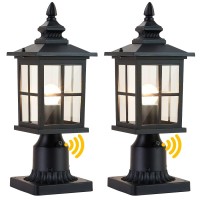 Gydz Outdoor Dusk To Dawn Post Light, Outdoor Lamp Post Light Fixture, Exterior Pier Light Post Mount Light Head With Clear Glass For Garden, Matte Black, 2 Pack