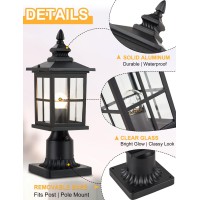 Gydz Outdoor Dusk To Dawn Post Light, Outdoor Lamp Post Light Fixture, Exterior Pier Light Post Mount Light Head With Clear Glass For Garden, Matte Black, 2 Pack