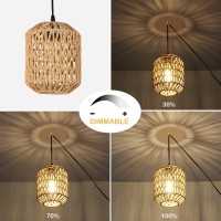 Eyassi Plug In Pendant Light With Led Bulb, Rattan Hanging Lamp With 16Ft Dimmable Cord, Hand Woven Wicker Plug In Chandelier, Boho Hanging Lights Fixture With Plug In Cord For Bedroom Hallway Foyer