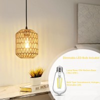 Eyassi Plug In Pendant Light With Led Bulb, Rattan Hanging Lamp With 16Ft Dimmable Cord, Hand Woven Wicker Plug In Chandelier, Boho Hanging Lights Fixture With Plug In Cord For Bedroom Hallway Foyer